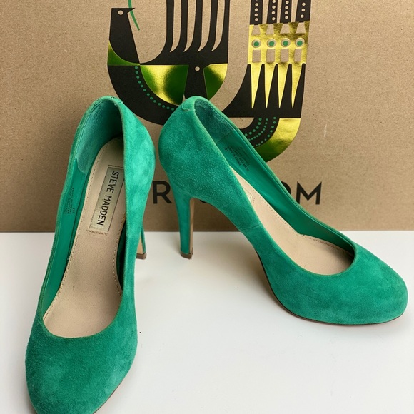 GUC STEVE MADDEN TEAL SUEDE REMMEDY HEELS - Picture 3 of 6